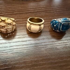 Vintage Enamel Inlay Rings 3 Rings Size 6 Fashion Jewelry